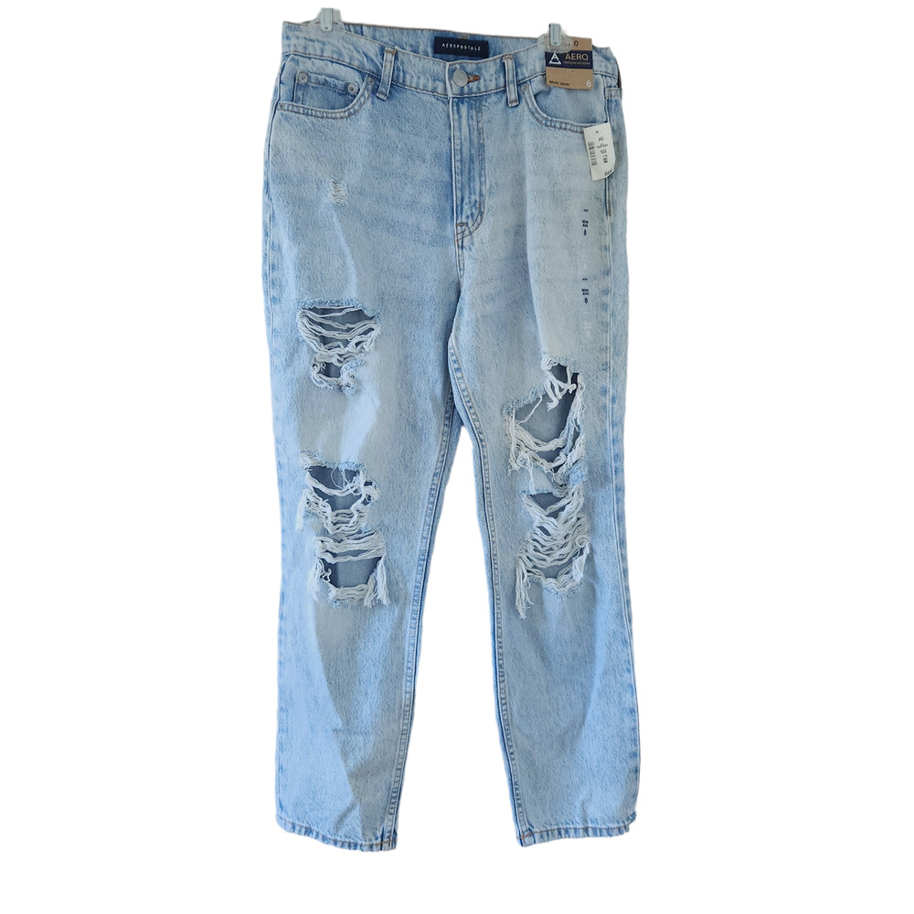 New Aeropostale  Mom Jeans Size 8 Distressed Blue Jeans Light Wash